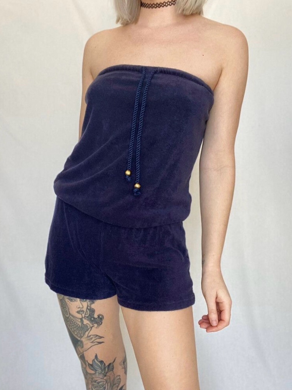 Vintage Juicy Couture Black Terry Cloth Strapless Romper